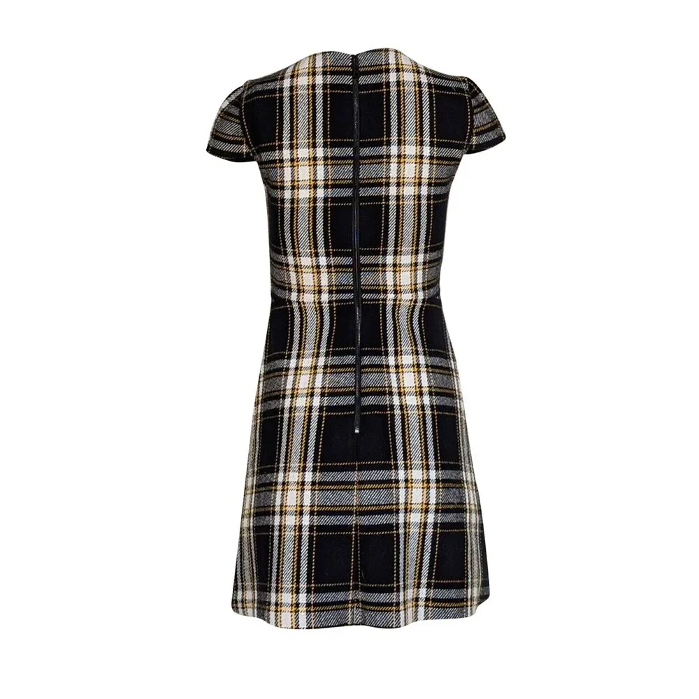 Alice & Olivia - Black, White, & Yellow Plaid Short Sleeve Dress Sz 0